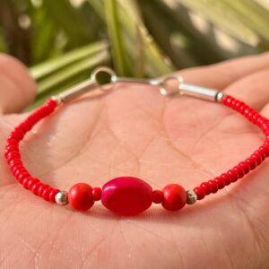 Handcrafted Red Beaded Bracelet with Silver Accents